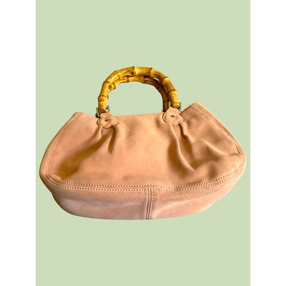 Ann Taylor LOFT Purse Blush Suede With Bamboo Handles - Picture 5 of 9